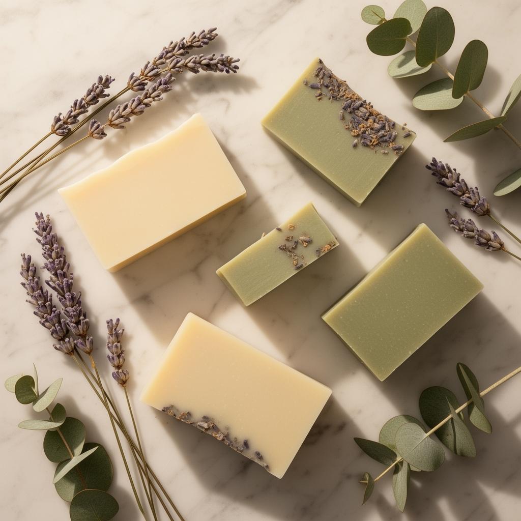 Handcrafted soap bars resting on a linen cloth